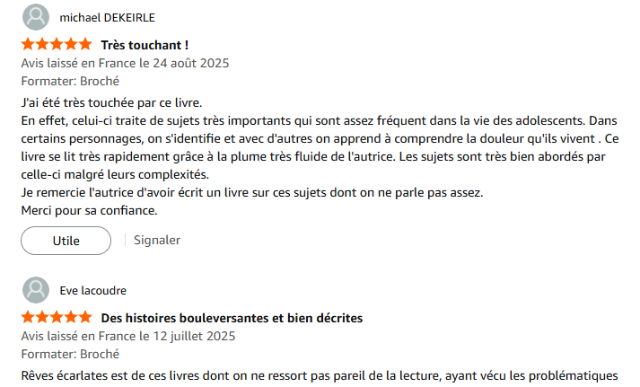 Critique Amazon Rêves écarlates