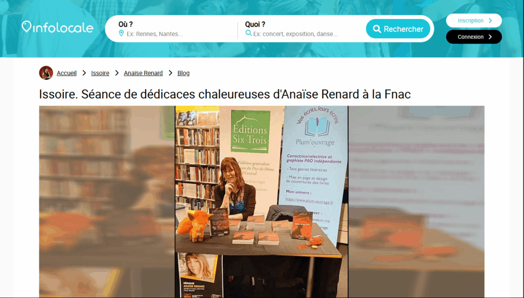 Retour d'Infolocale sur la dédicace organisée à la Fnac d'Issoire par Anaïse Renard