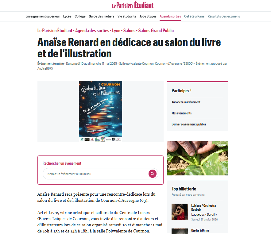 Anaïse Renard Rêves écarlates Le Parisien salon du livre de Cournon
