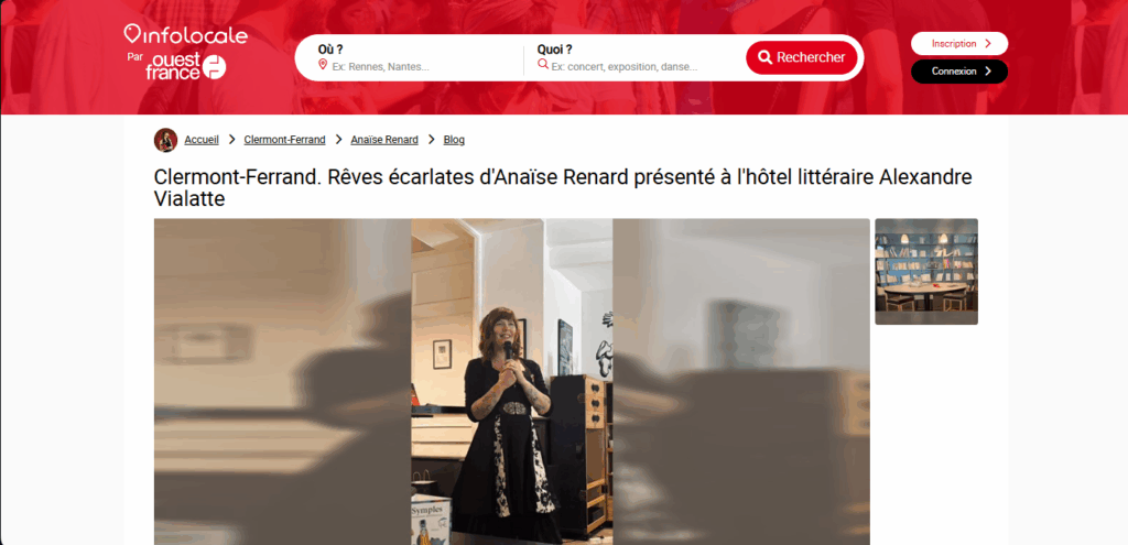 Article d'Ouest France suite à la conférence de presse d'Anaïse Renard à l'hôtel littéraire Alexandre Vialatte, Clermont-Ferrand