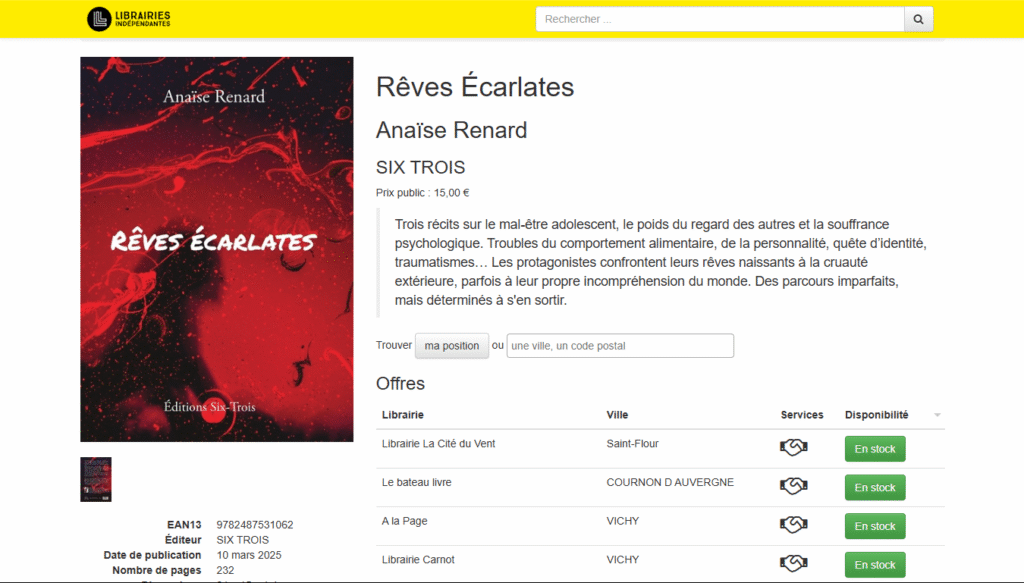 Rêves écarlates sur le site librairiesindependantes.com