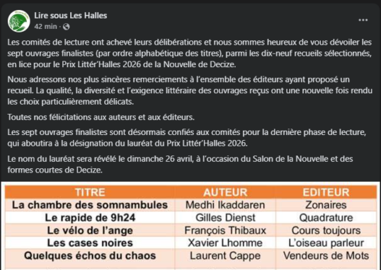 Finalistes Lire Sous les Halles 2026